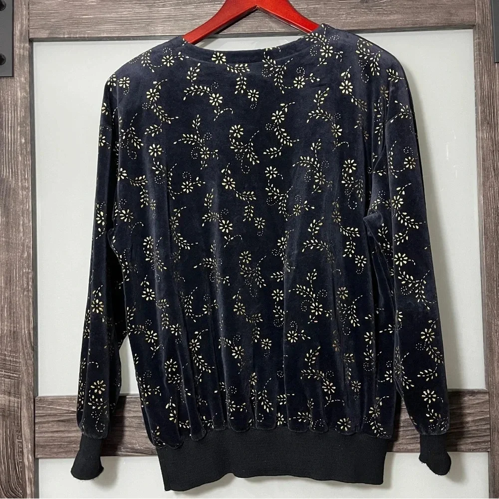 Vintage 90’s Jaclyn Sport Black Velvet Gold Floral Sweatshirt Medium Whimsigoth - Picture 4 of 10